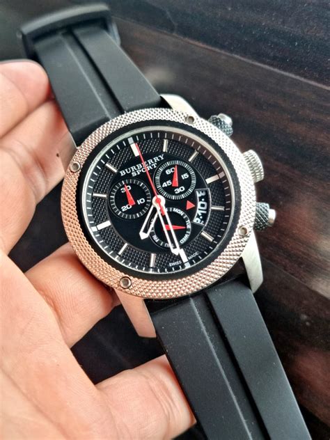 Burberry Sport Chronograph Black Dial White Rubb.